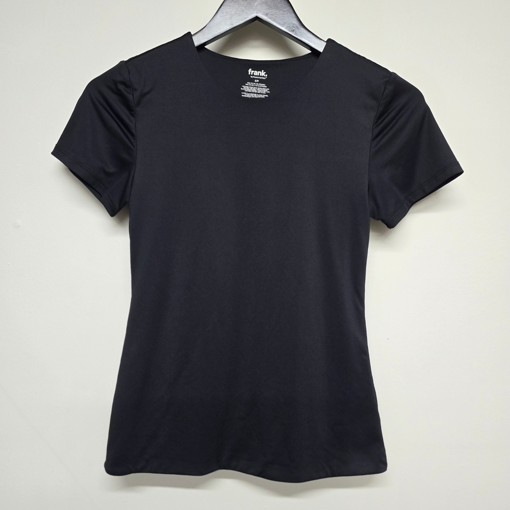 Frank And Oak Short Sleeve T-Shirt Womens S Black Nylon Spandex Stretch Basic
